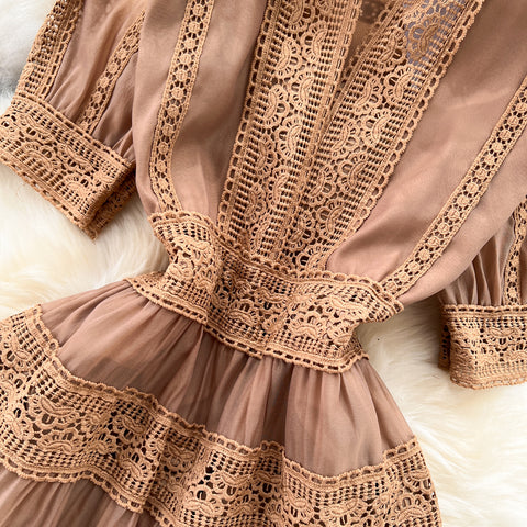 Courtly Elegant Lace Patchwork Dress