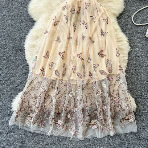 Backless Butterfly Sequined Halter Dress