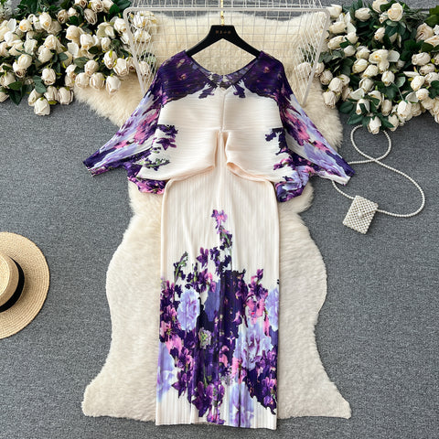 High-end Pleated Floral Printed Dress