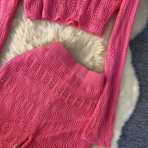 Crew Neck Top&Shorts Knitted 2Pcs