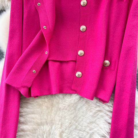 Cardigan&Vest&Hip-wrapping Skirt 3Pcs