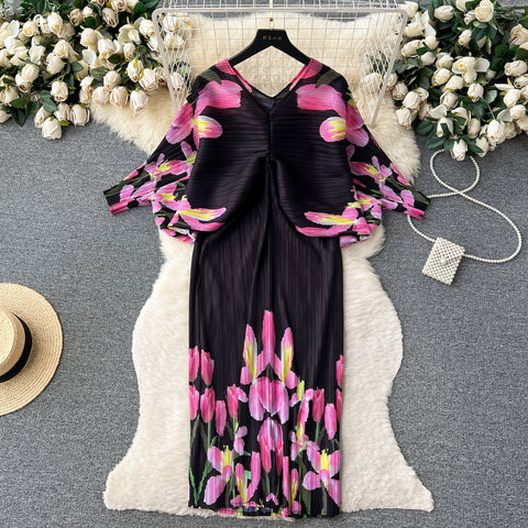 High-end Pleated Floral Printed Dress