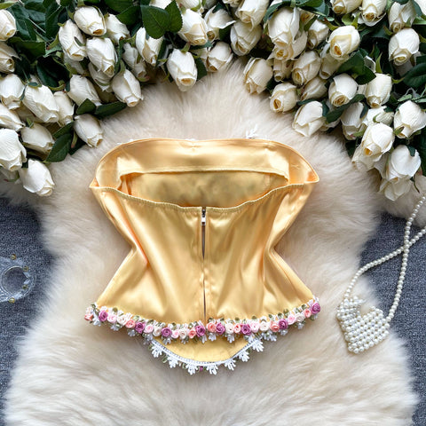 Fancy 3d Flower Satin Top