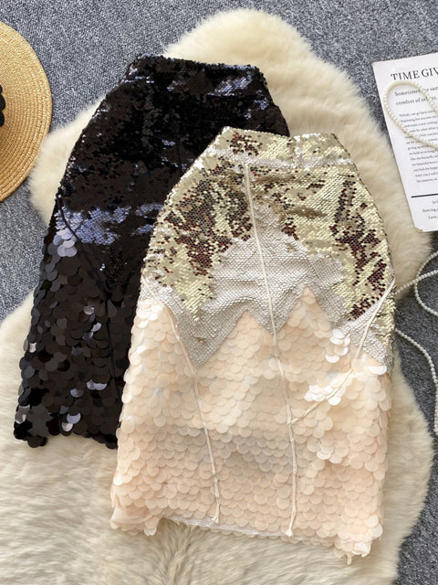 Glossy Sequined Patchwork Party Skirt