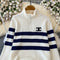 Lapeled Stripe Embroidered Pullover Knitwear