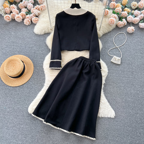 Lapeled Blazer&Draped Skirt 2Pcs