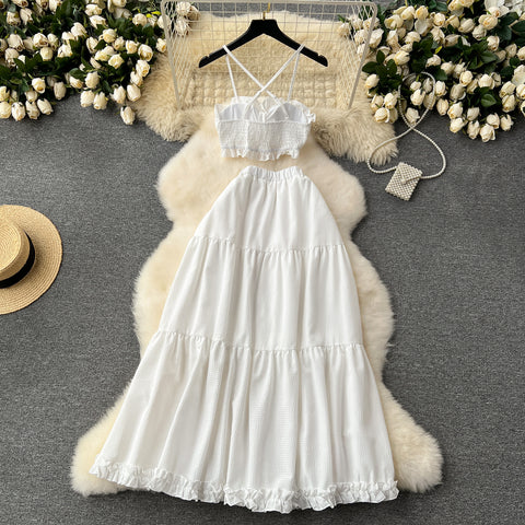 White Camisole&Draped Skirt 2Pcs