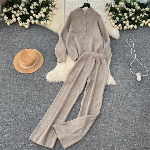 Turtleneck Cardigan&Wide-leg Trousers 2Pcs
