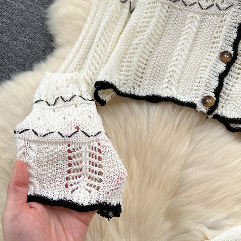 Hollowed Cardigan&Fishtail Dress Knitted 2Pcs