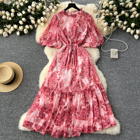 French Style Puffy Sleeve Ruffled Dress