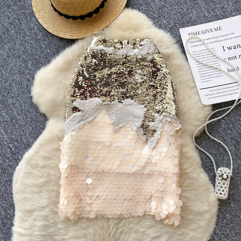 Glossy Sequined Patchwork Party Skirt