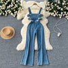 Niche Hollowed Wide-leg Denim Jumpsuits