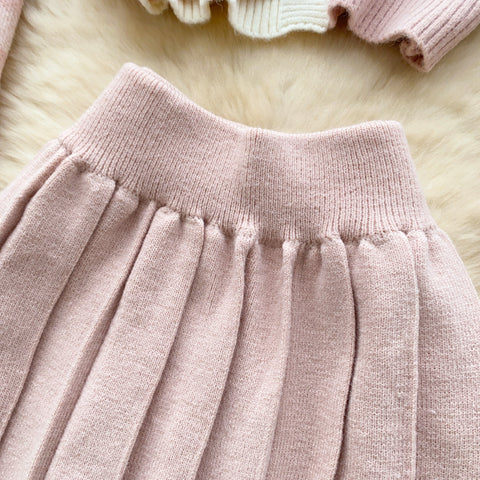 Lace-trim Cardigan&Skirt Plaid 2Pcs