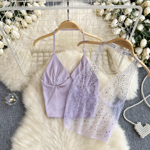 Chic Sequined Layer Halter Camisole
