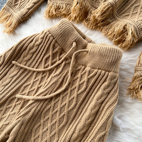 Fringed Sweater&Trousers Knitted 2Pcs
