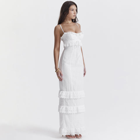 French Style White Crochet Slip Dress