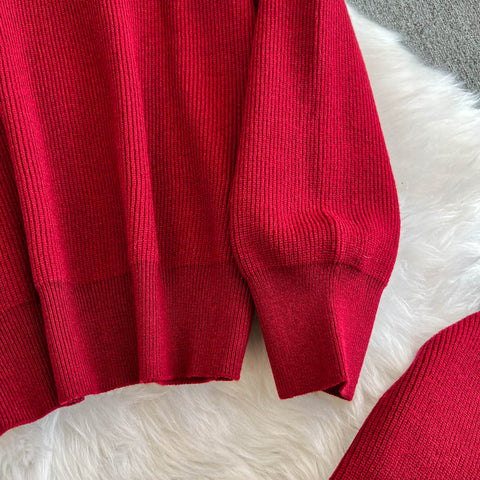 Turtleneck Sweater&Split Skirt 2Pcs