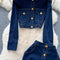 Metal Button Denim Jacket&Skirt 2Pcs