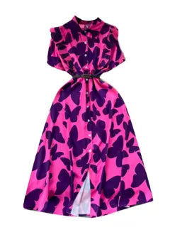 Niche Ruffled Printed Shirt Dress