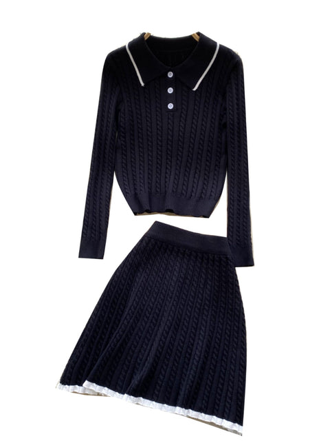 Lapeled Knitwear&Skirt Tweed 2Pcs