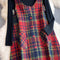 Red Plaid Vest Dress with Sweater 2Pcs