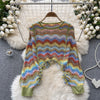 Colorful Wave Striped Crochet Knitwear