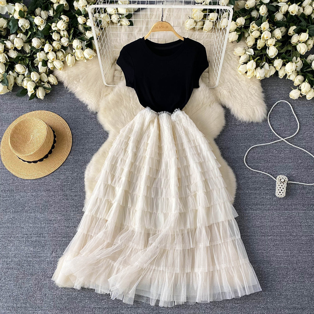 High-end Layered Mesh Patchwork Dress– irococo