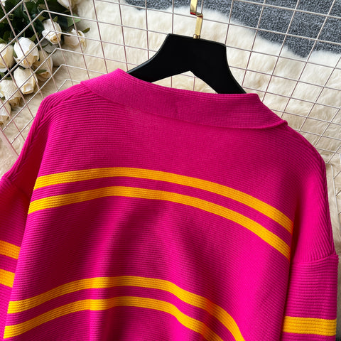 Striped Knitwear&Denim Skirt 2Pcs