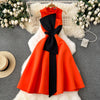 Color Blocking Large Bow Dress