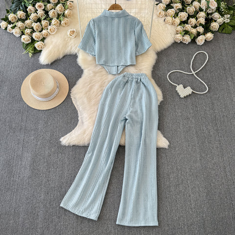 Niche Shirt&Wide-leg Trousers 2Pcs