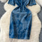 Ethnic Hollowed Blue Cheongsam Dress