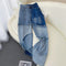 Furry Patchwork Gradient Blue Jeans