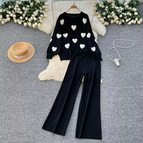 Embroidered Sweater & Trousers Knit 2Pcs