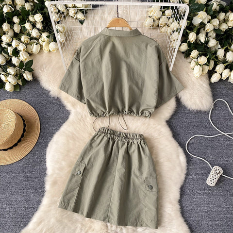 Chic Shirt&Skirt Drawstring 2Pcs