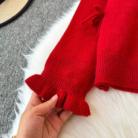 Bow Cardigan&Slim-fit Skirt 2Pcs