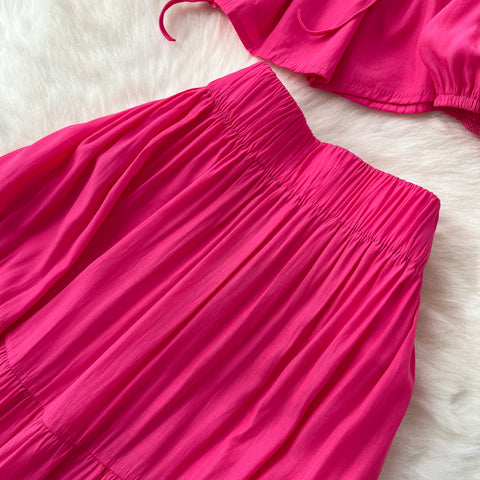Lace-up Top & Draped Skirt 2Pcs