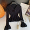 V-neck Flared Sleeve Ruffled Knitwear