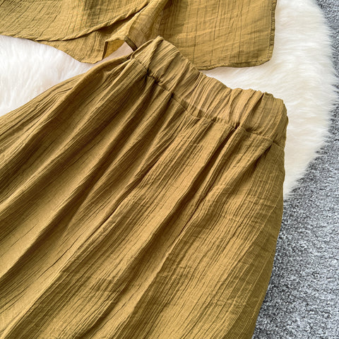 Draped Neckline Top & Wide-leg Trousers 2Pcs