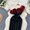 Slant 3D Rose Neckline Black Dress