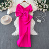 Asymmetric Bow Hip-wrapping Satin Dress