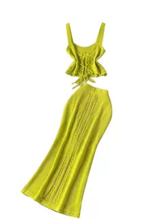 Hollowed Camisole&Fishtail Skirt Knitted 2Pcs