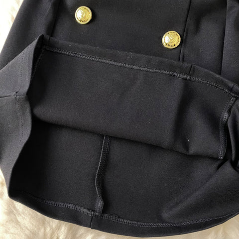 Suit Collar Double-breasted Black Dress