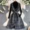 Black Sweater & Plaid Tweed Dress 2Pcs