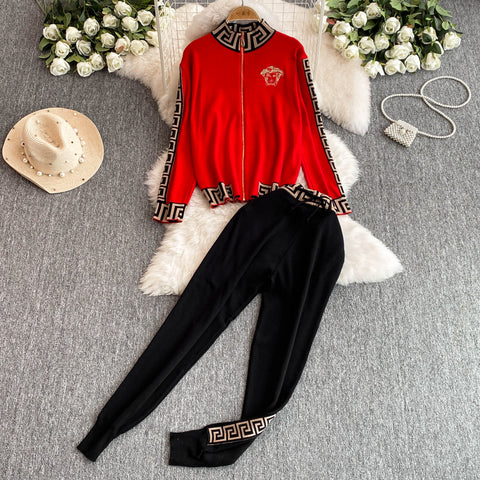 Zipped Cardigan&Trousers Jacquard 2Pcs