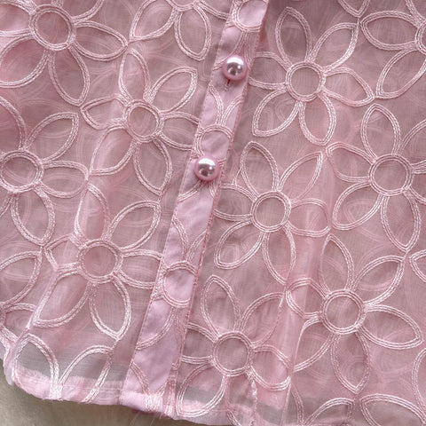 Niche Beaded Hollowed Mesh Blouse