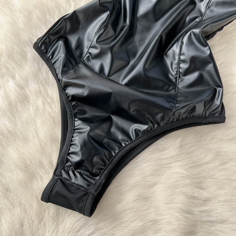 Sexy V-neck Black PU Lingerie