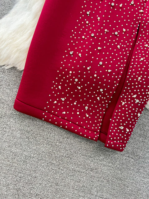 Irregular Design Beaded Mesh Patchwork Dress