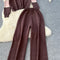 Zipped Sweatshirt & Wide-leg Trousers 2Pcs