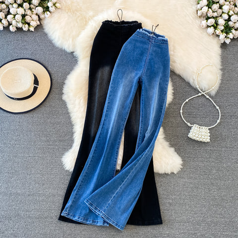 Slim-fit Elastic Wide-leg Trousers