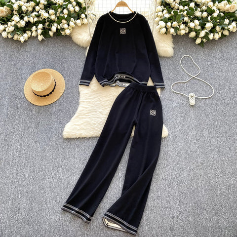 LOGO Embroidered Sweater&Trousers 2Pcs